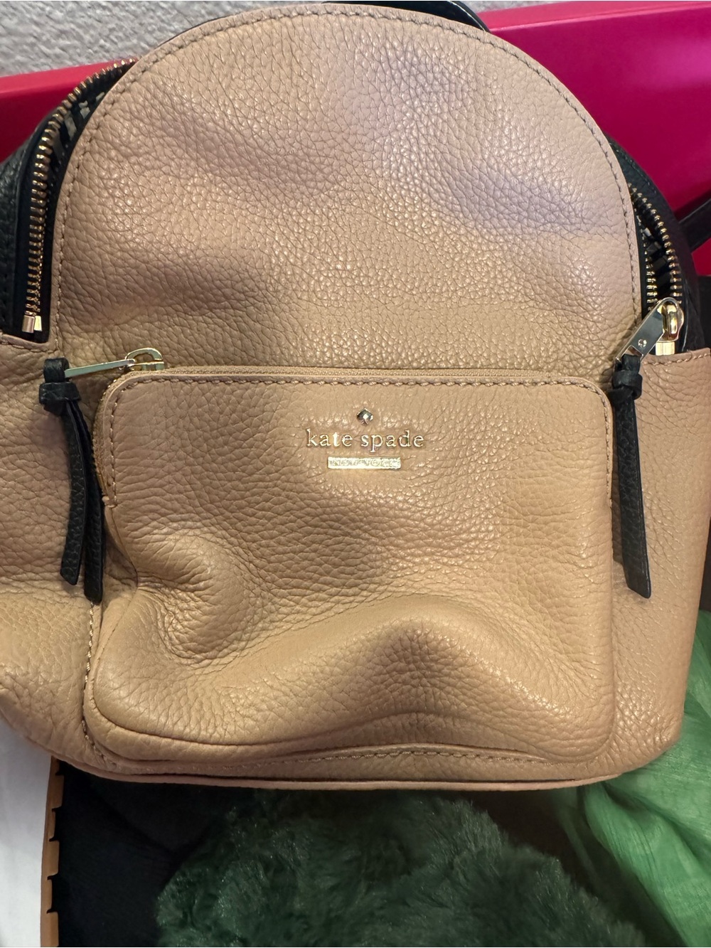 kate spade Pebbled Leather Mini Backpack in Nude Blush with Black Tabs